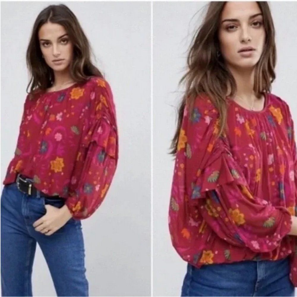 Free People Wildflower Honey Floral Blouse Size